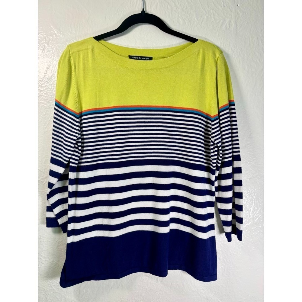 Cable & Gauge Woman's Striped Sweater XL Nautical Colorful Preppy Bold Coastal